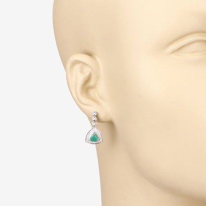 1.39 Carat Genuine Zambian Emerald and White Diamond 14K White Gold Earrings by Bids.com