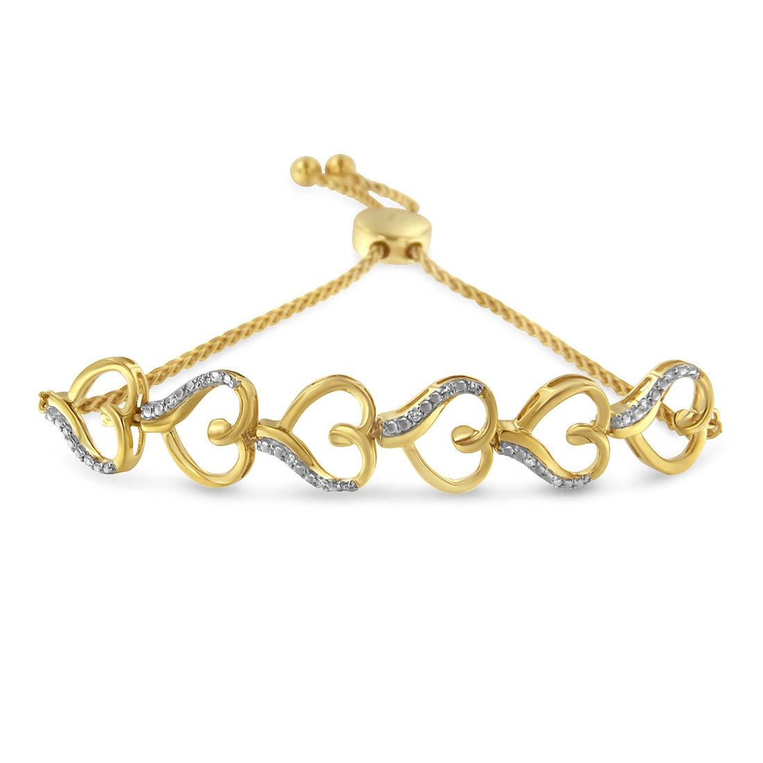 14K Yellow Gold Plated .925 Sterling Silver Diamond Accent Heart Link Bolo Bracelet (H-I Color, I2-I3 Clarity) by Bids.com
