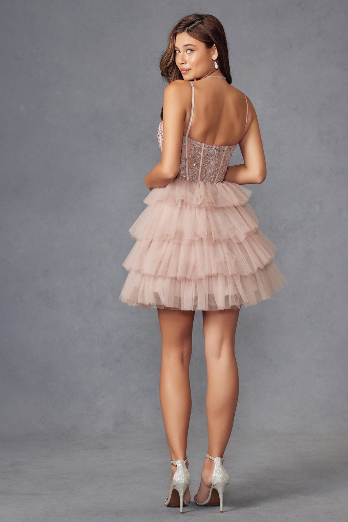 Juliet JT923S Dress Leaf Lace Corset with Ruffle Tulle Skirt by DiscountDressShop