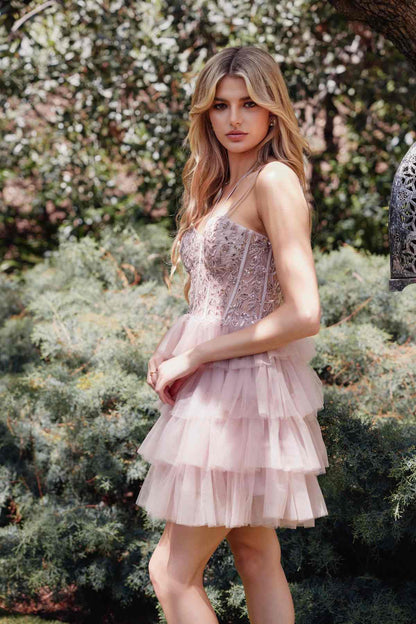 Juliet JT923S Dress Leaf Lace Corset with Ruffle Tulle Skirt by DiscountDressShop