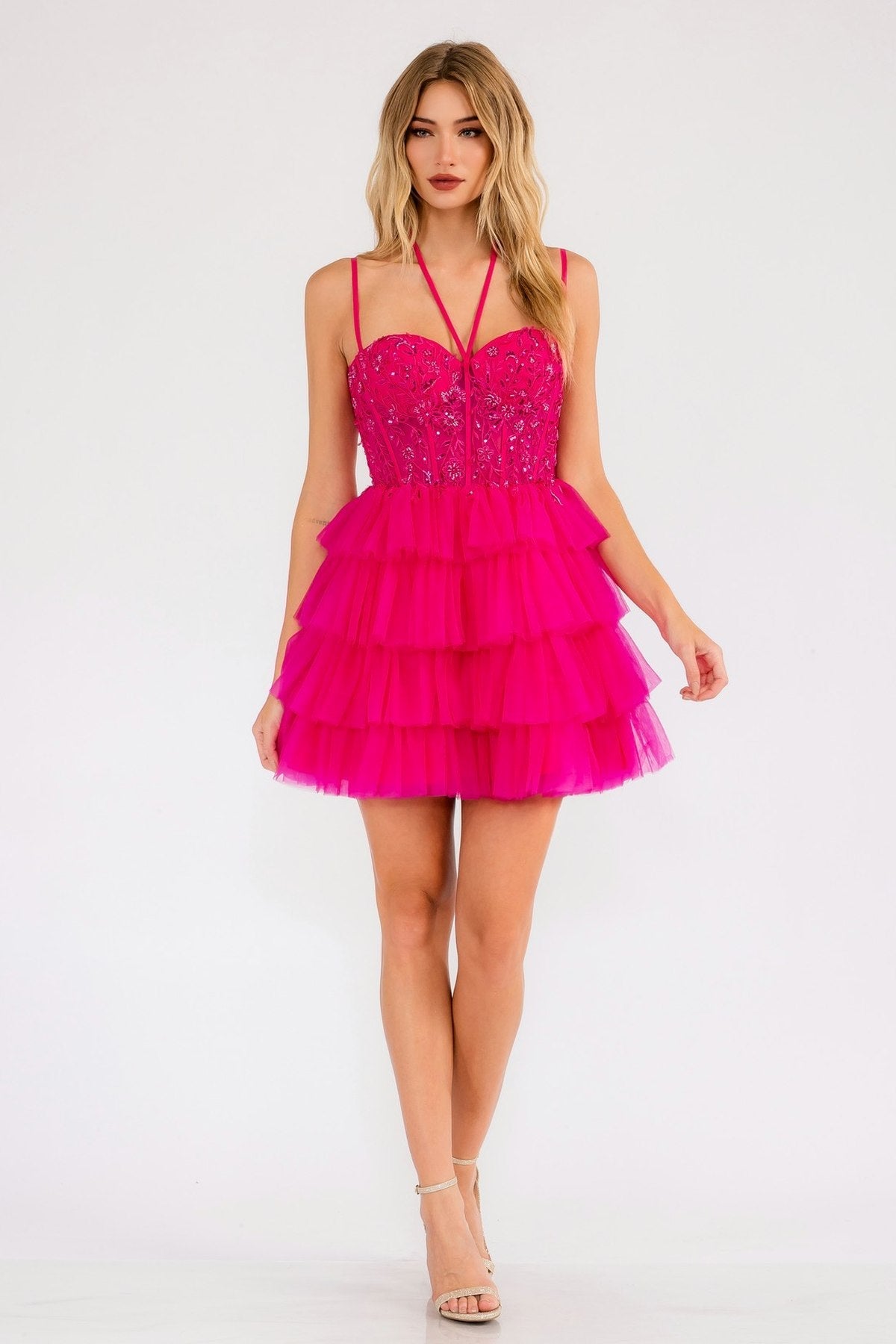 Juliet JT923S Dress Leaf Lace Corset with Ruffle Tulle Skirt by DiscountDressShop