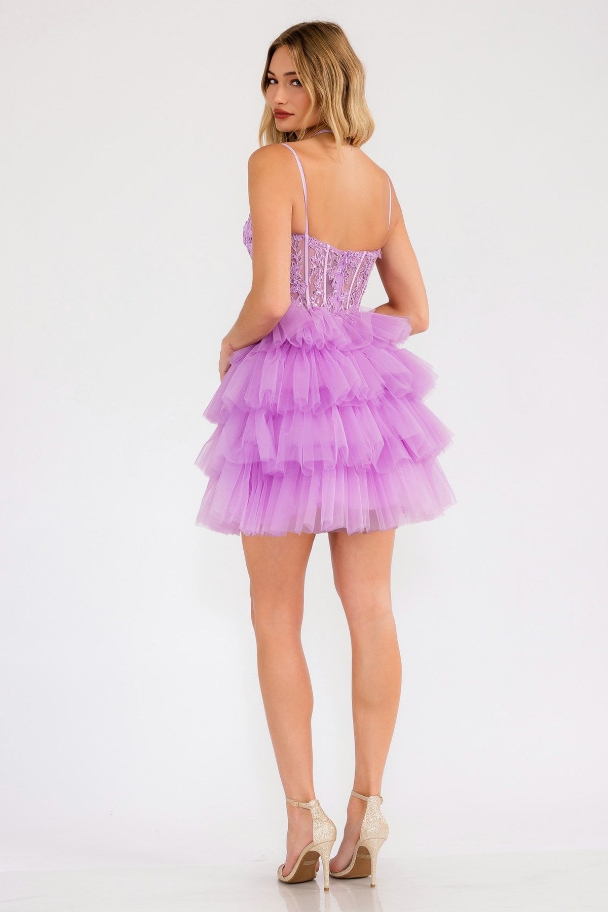 Juliet JT923S Dress Leaf Lace Corset with Ruffle Tulle Skirt by DiscountDressShop