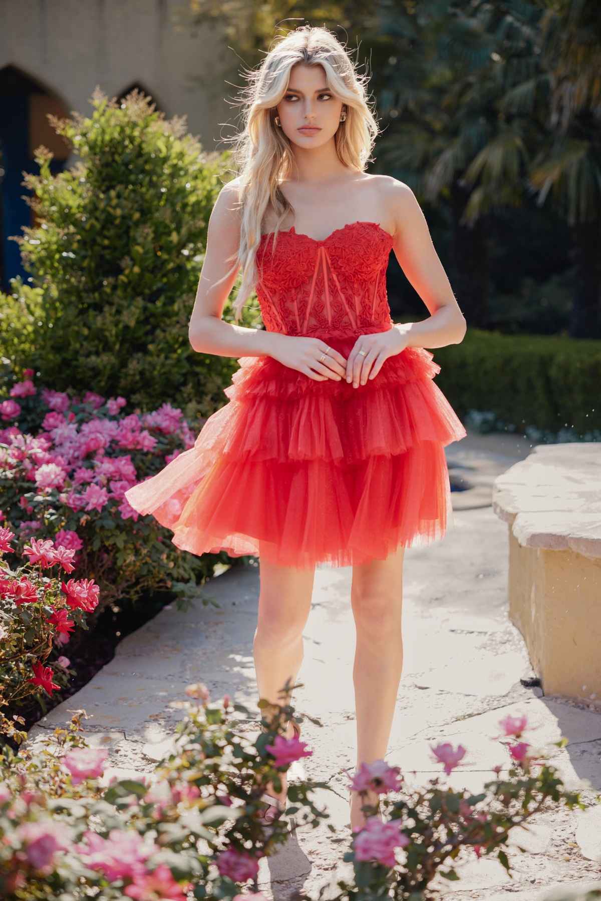 Juliet JT923S Dress Leaf Lace Corset with Ruffle Tulle Skirt by DiscountDressShop