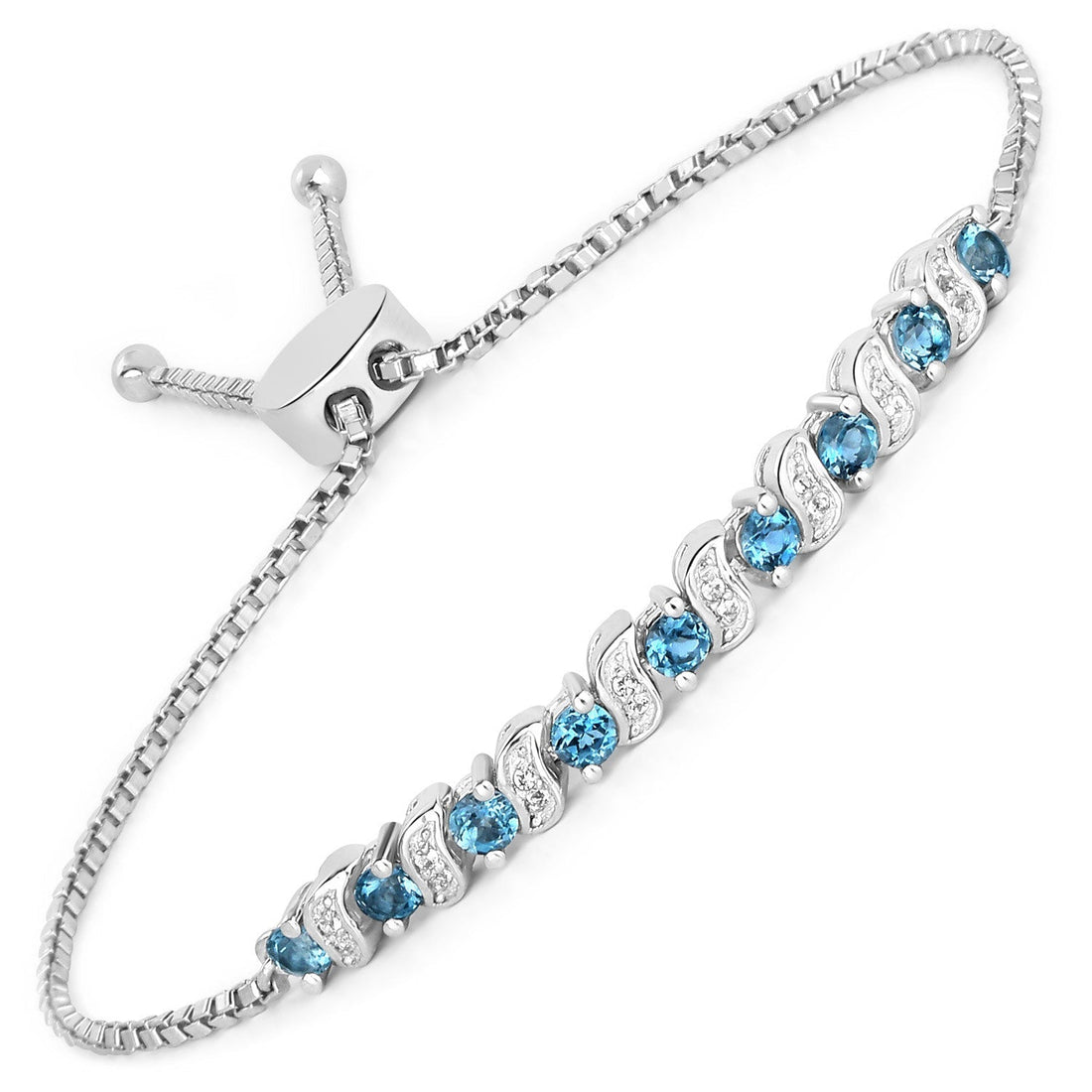 1.34 Carat Genuine London Blue Topaz and White Topaz .925 Sterling Silver Bracelet  DestGlow