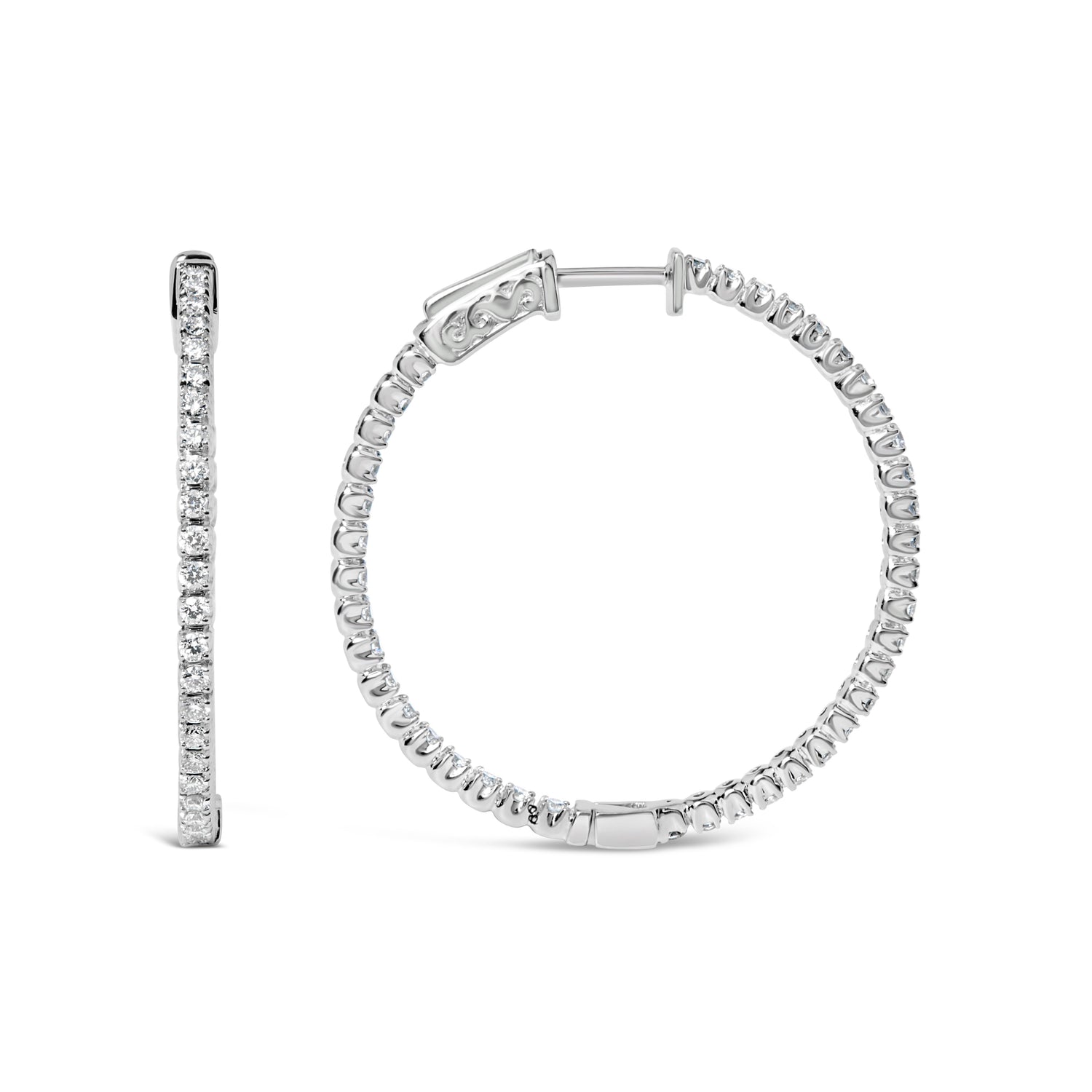 14K White Gold 1 1/2 Cttw Lab Grown Diamond Inside Out Hoop Earrings (G-H Color, VS2-SI1 Clarity) by Bids.com