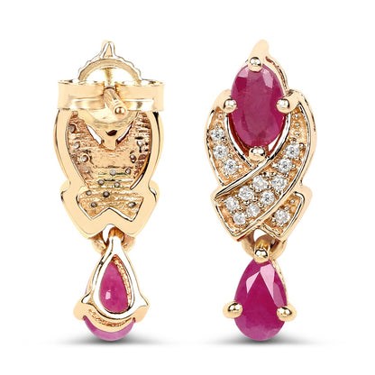 1.12 Carat Genuine Ruby and White Diamond 14K Yellow Gold Earrings by Bids.com