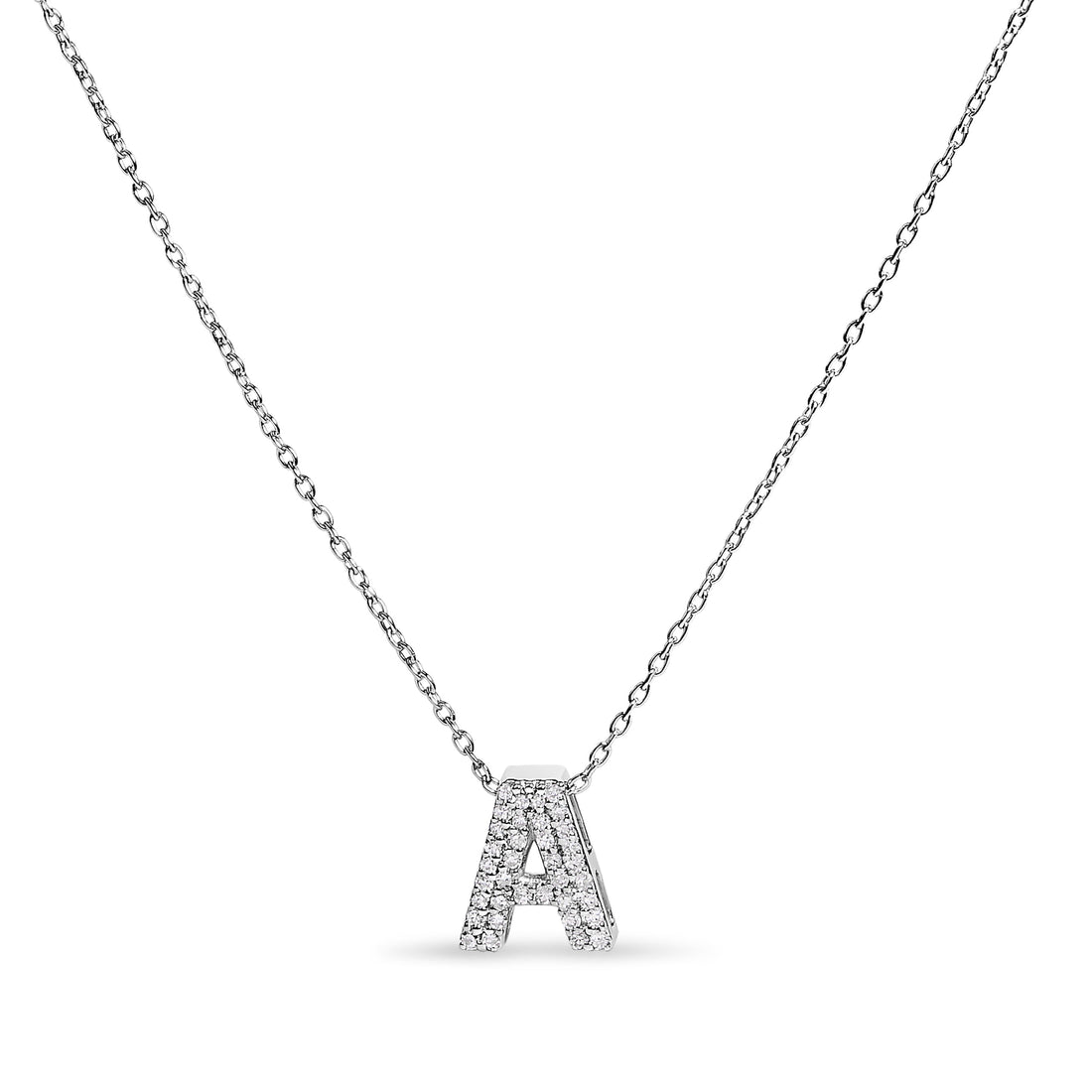 10K White Gold Diamond Accent "A" Initial Bubble Pendant Necklace by Bids.com