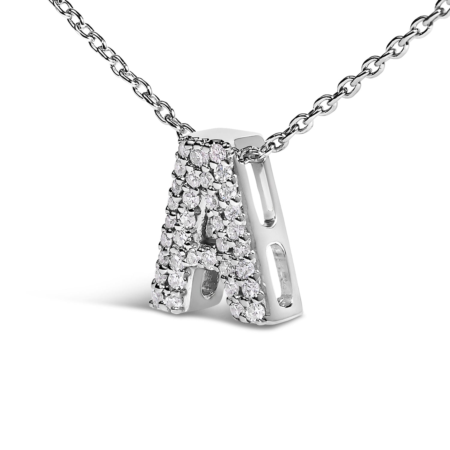10K White Gold Diamond Accent "A" Initial Bubble Pendant Necklace by Bids.com