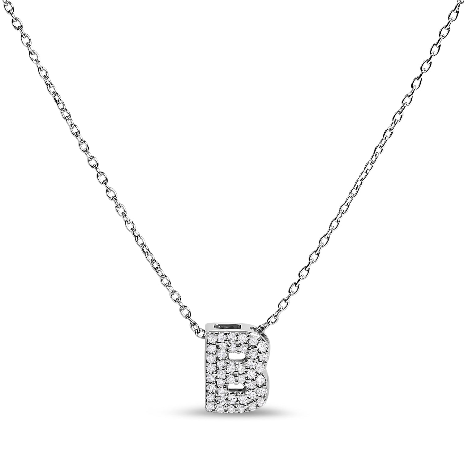 10K White Gold Diamond Accent "A" Initial Bubble Pendant Necklace by Bids.com