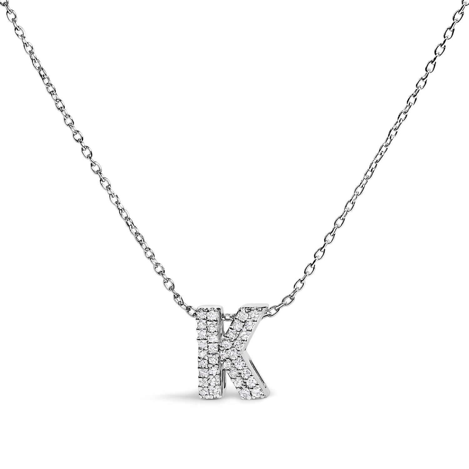 10K White Gold Diamond Accent "A" Initial Bubble Pendant Necklace by Bids.com