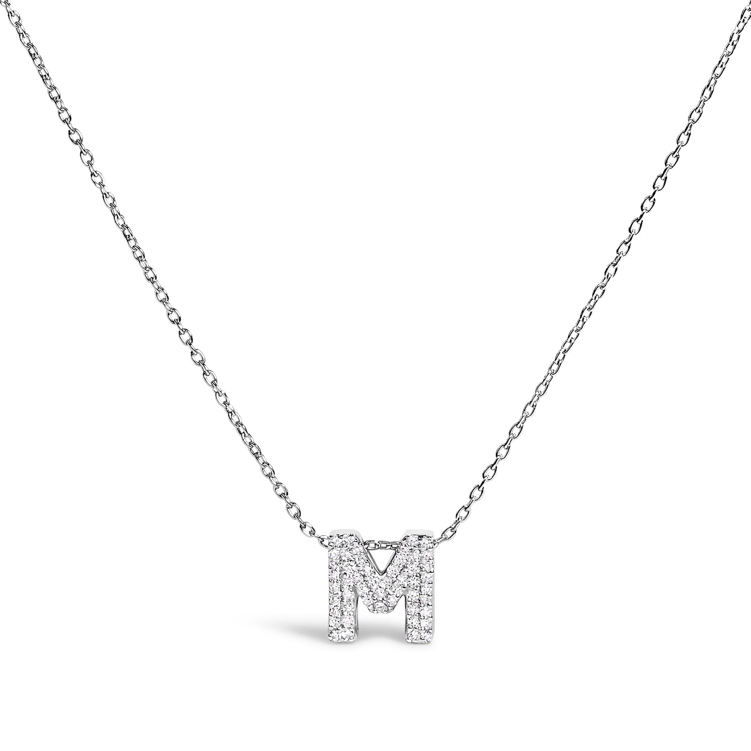 10K White Gold Diamond Accent "A" Initial Bubble Pendant Necklace by Bids.com