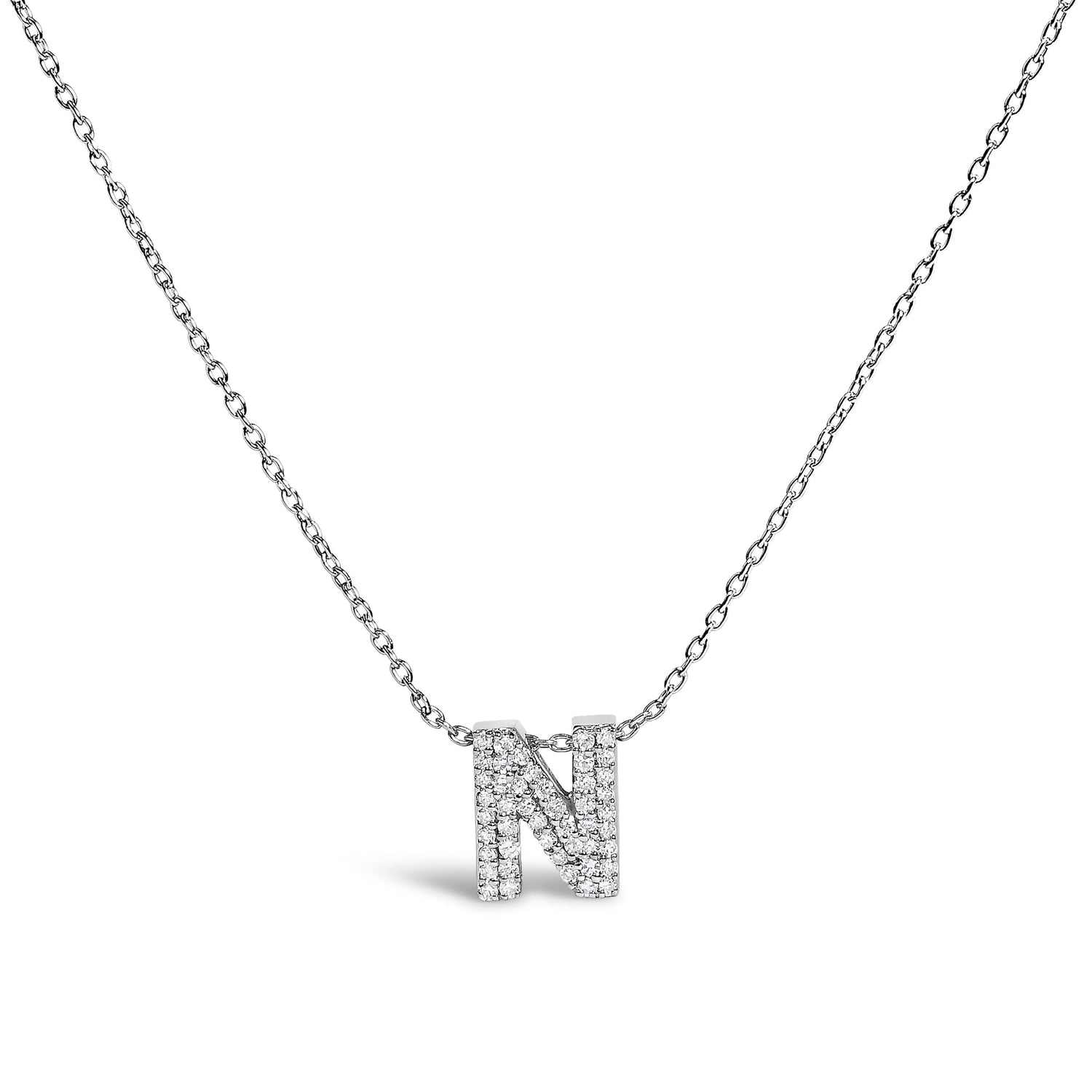 10K White Gold Diamond Accent "A" Initial Bubble Pendant Necklace by Bids.com