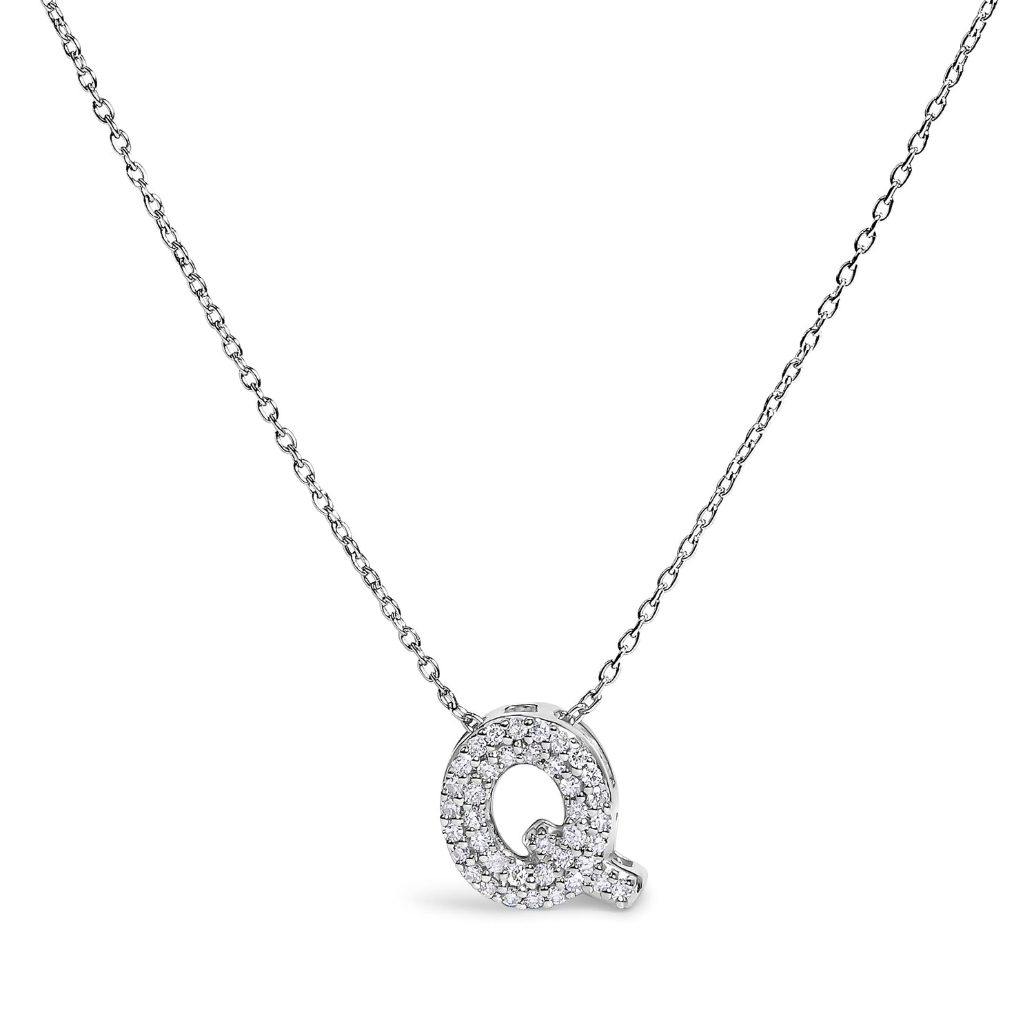 10K White Gold Diamond Accent "A" Initial Bubble Pendant Necklace by Bids.com