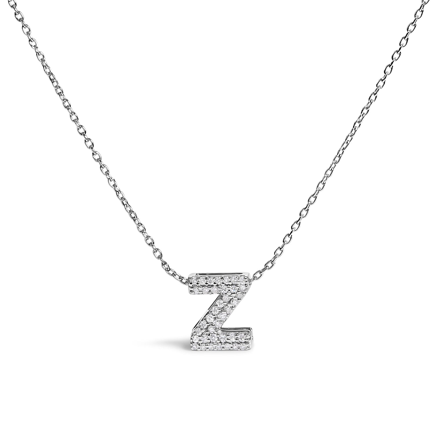 10K White Gold Diamond Accent "A" Initial Bubble Pendant Necklace by Bids.com