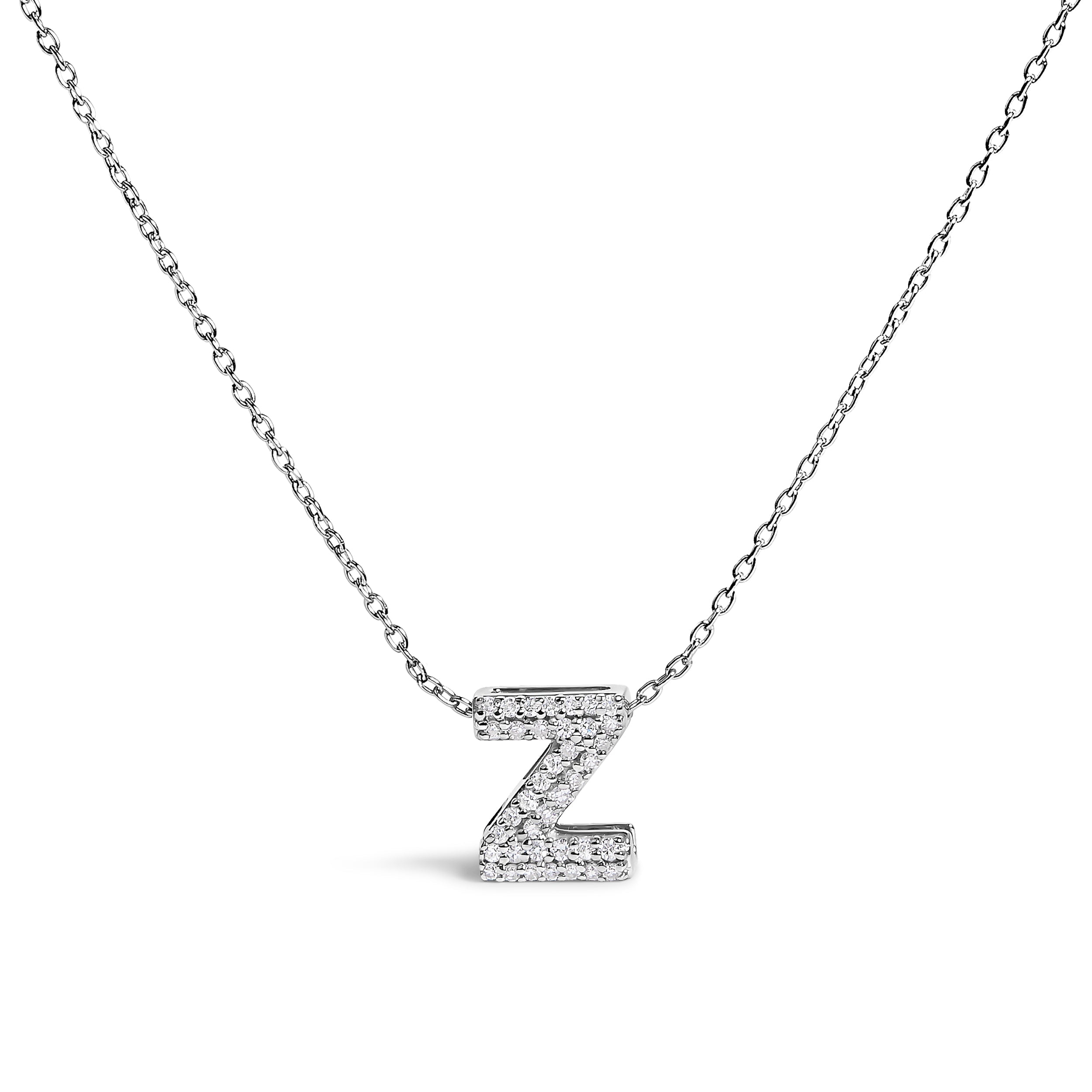 10K White Gold Diamond Accent "A" Initial Bubble Pendant Necklace by Bids.com