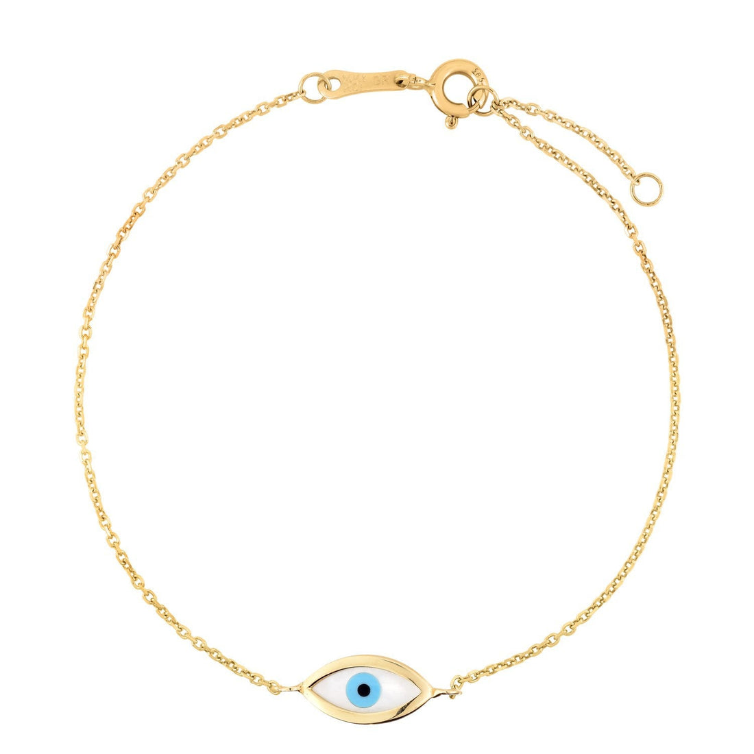 14k Yellow Gold MOP Evil Eye Bracelet (1.00 mm) by Bids.com