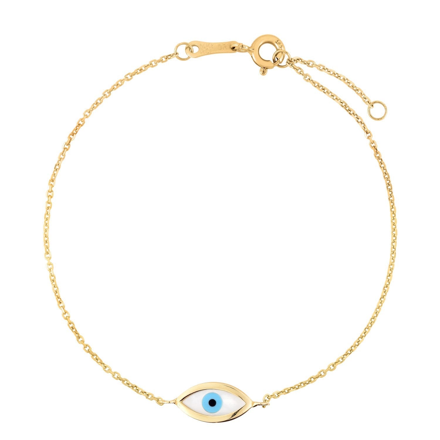 14k Yellow Gold MOP Evil Eye Bracelet (1.00 mm) by Bids.com