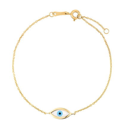 14k Yellow Gold MOP Evil Eye Bracelet (1.00 mm) by Bids.com