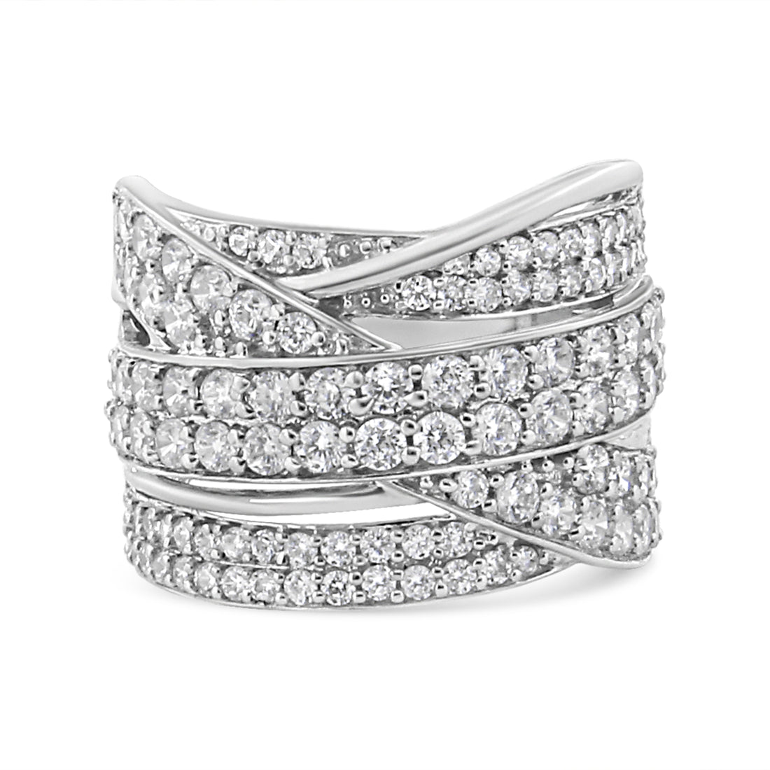 .925 Sterling Silver 2.00 Cttw Round-Cut Diamond Overlapping Bypass Band Ring (I-J Color, I2-I3 Clarity) - Ring Size 7 by Bids.com