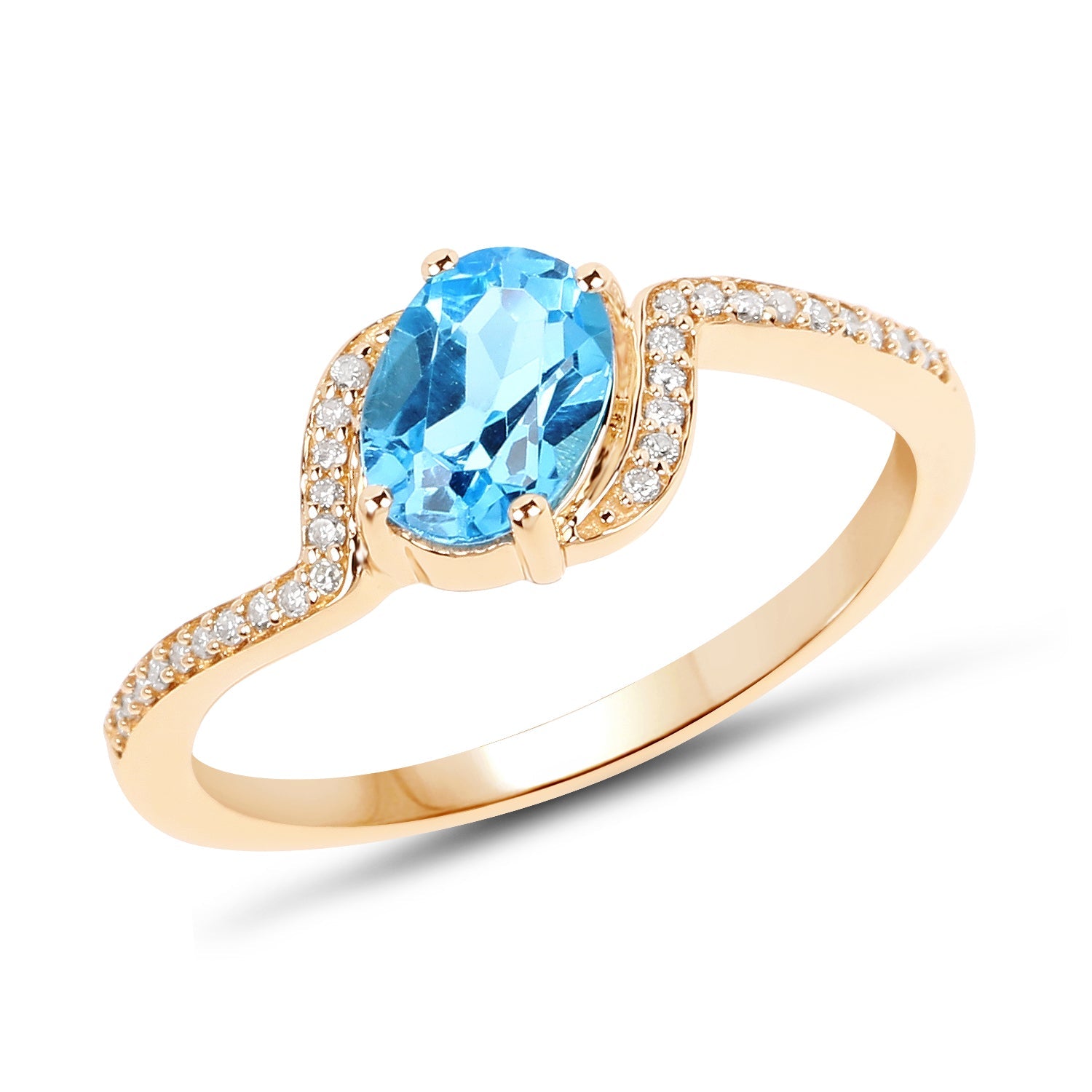 1.04 Carat Genuine Swiss Blue Topaz and White Diamond 14K Yellow Gold Ring by Bids.com