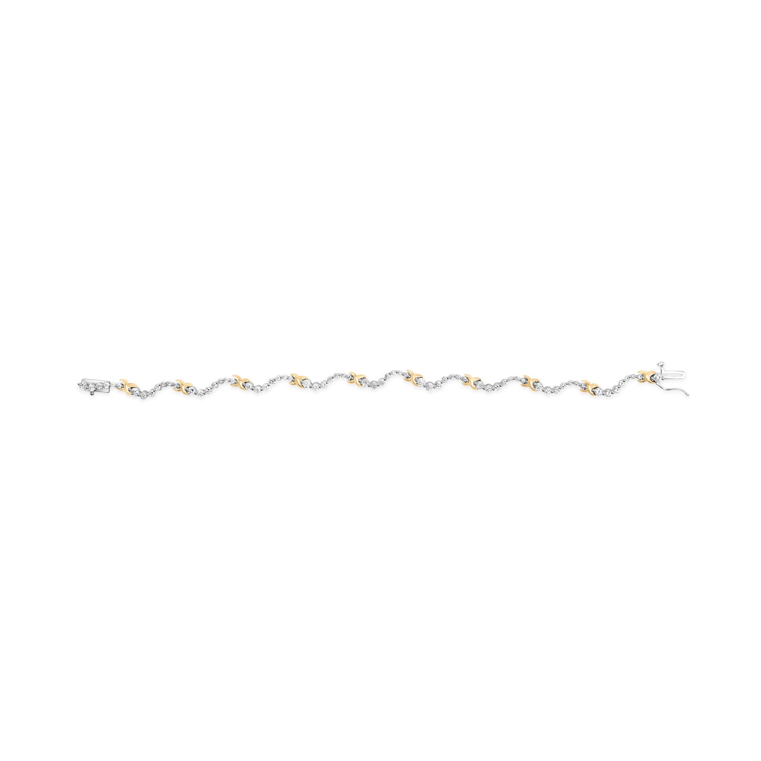 10K Two-Tone 2.00 Cttw Diamond "X" and Wave Link Bracelet (H-I Color, I1-I2 Clarity) - 7" Inches by Bids.com