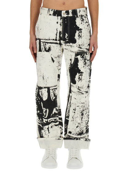 Alexander Mcqueen Men Workwear Jeans With Fold Print by Luosophy