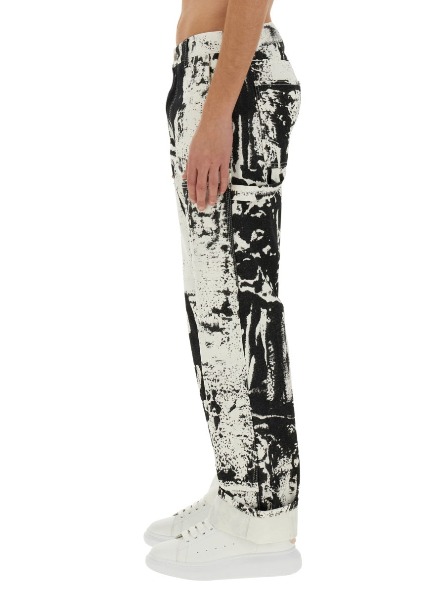 Alexander Mcqueen Men Workwear Jeans With Fold Print by Luosophy