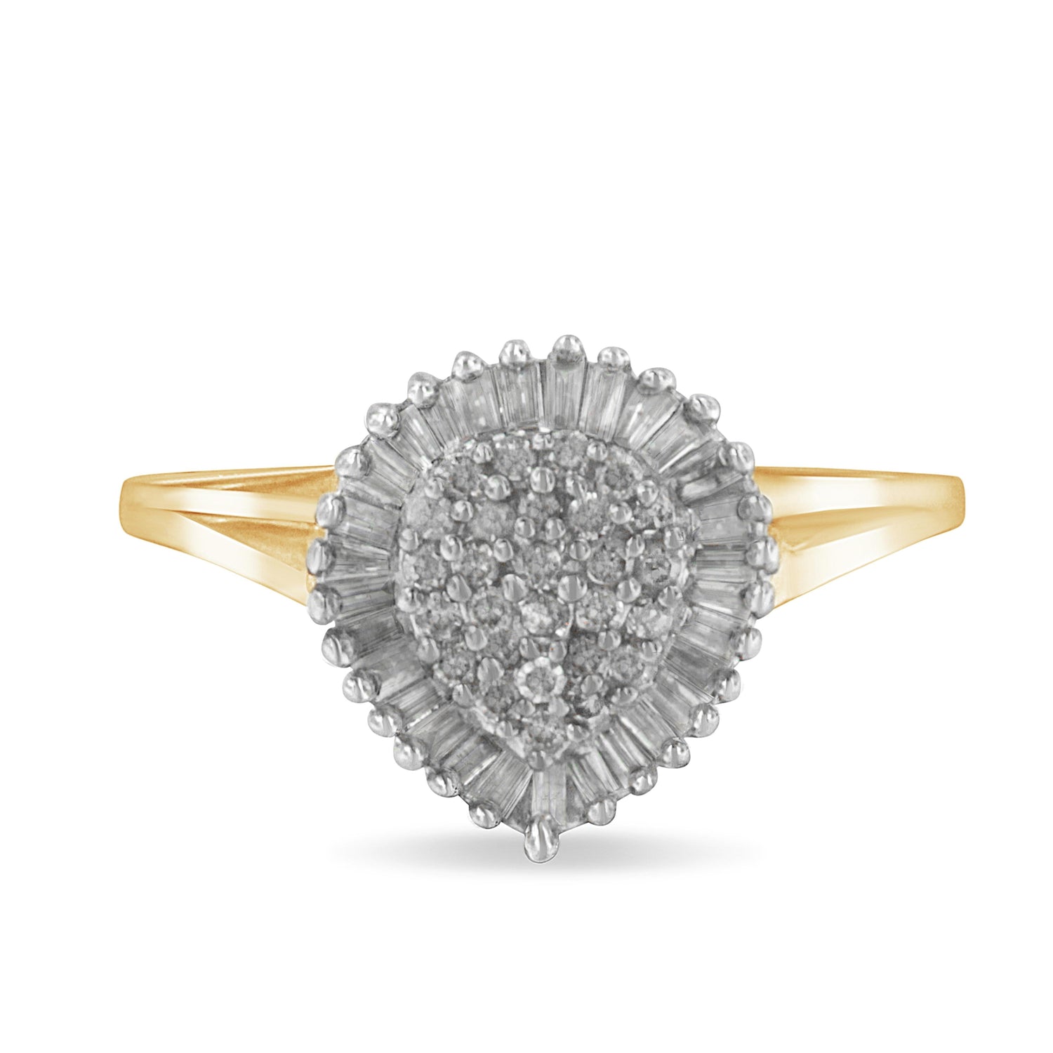 10K Yellow Gold 1/2 Cttw Round &amp; Baguette Cut Diamond Pear Shaped Domed PavÃ© Cluster with Halo Cocktail Ring (J-K Color, I1-I2 Clarity) - Size 4-1/4 by Bids.com