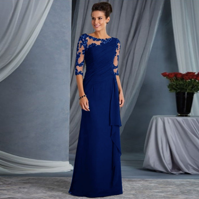 Women Clothing Long Lace See Through round Neck Shirt With Half Sleeve Dress Wedding Dress by Ragazza