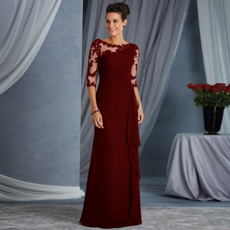 Women Clothing Long Lace See Through round Neck Shirt With Half Sleeve Dress Wedding Dress by Ragazza