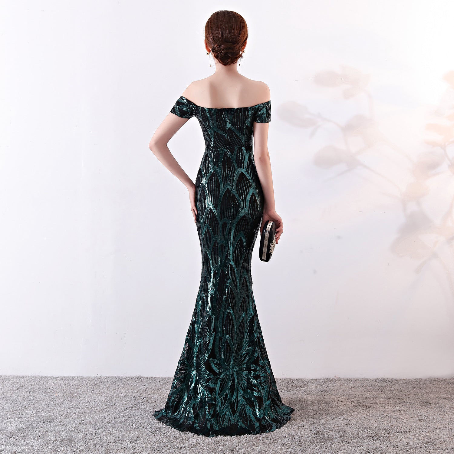 Off the Shoulder Gown Long Fish Tail Sequined Evening Dress Slim Fit Slimming Dress by Ragazza