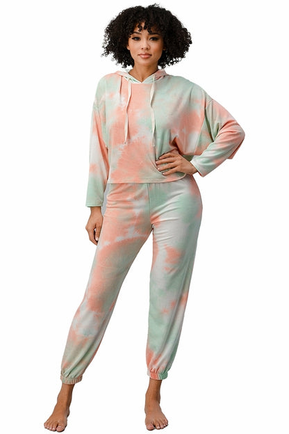 Women's French Terry Tie-Dye Lounge Set - Hooded Sweatshirt & Jogger Pants