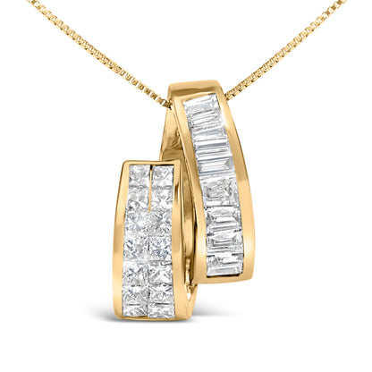 14K Yellow Gold 1 5/8 Cttw Princess and Baguette Diamond Duo Bar Pendant Necklace (G-H Color, VS2-SI1 Clarity) - 18" by Bids.com