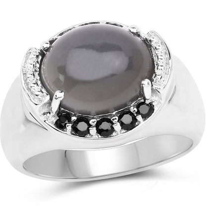 5.68 Carat Genuine Grey Moonstone &amp; Black Spinel .925 Sterling Silver Ring by Bids.com