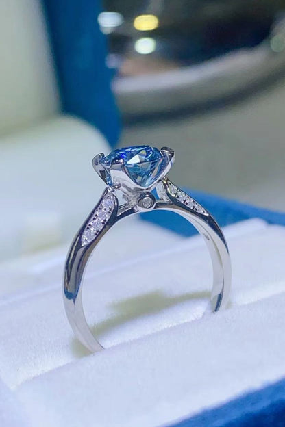 1 Carat Blue Brilliant Round Cut Sparkala™ 4-Prong Ring by Sparkala