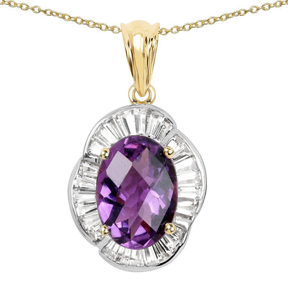 14K Yellow Gold Plated 6.43 Carat Genuine Amethyst and White Topaz .925 Sterling Silver Pendant  DestGlow