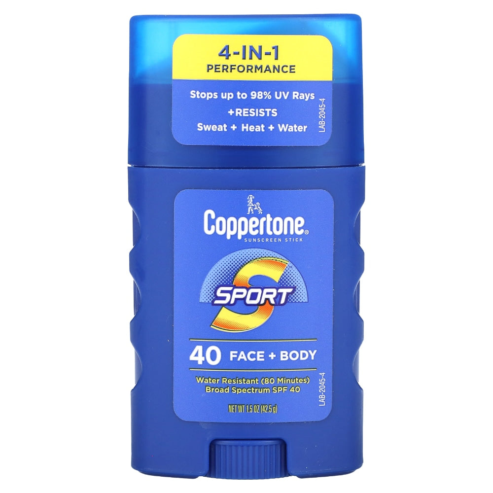 Coppertone Sport 4-in-1 Performance Face + Body Broad Spectrum Sunscreen Stick, SPF 40, 1.5 Oz by Pasteur Pharmacy