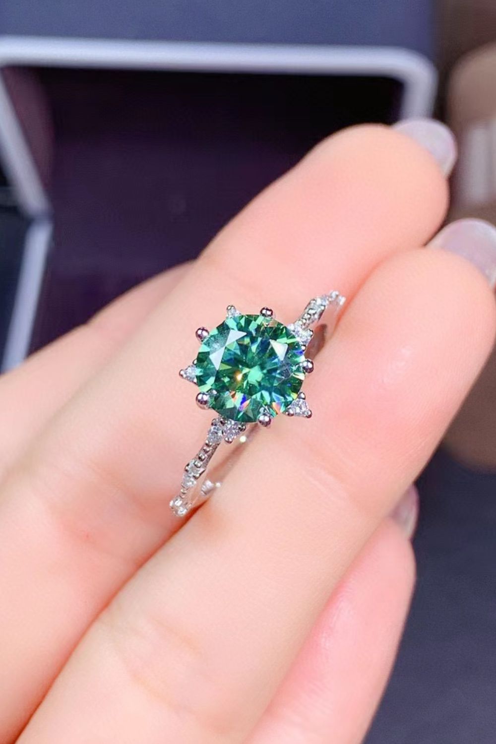 All Eyes On Me 1 Carat Green Brilliant Round Cut Sparkala™ Platinum-Plated Ring by Sparkala