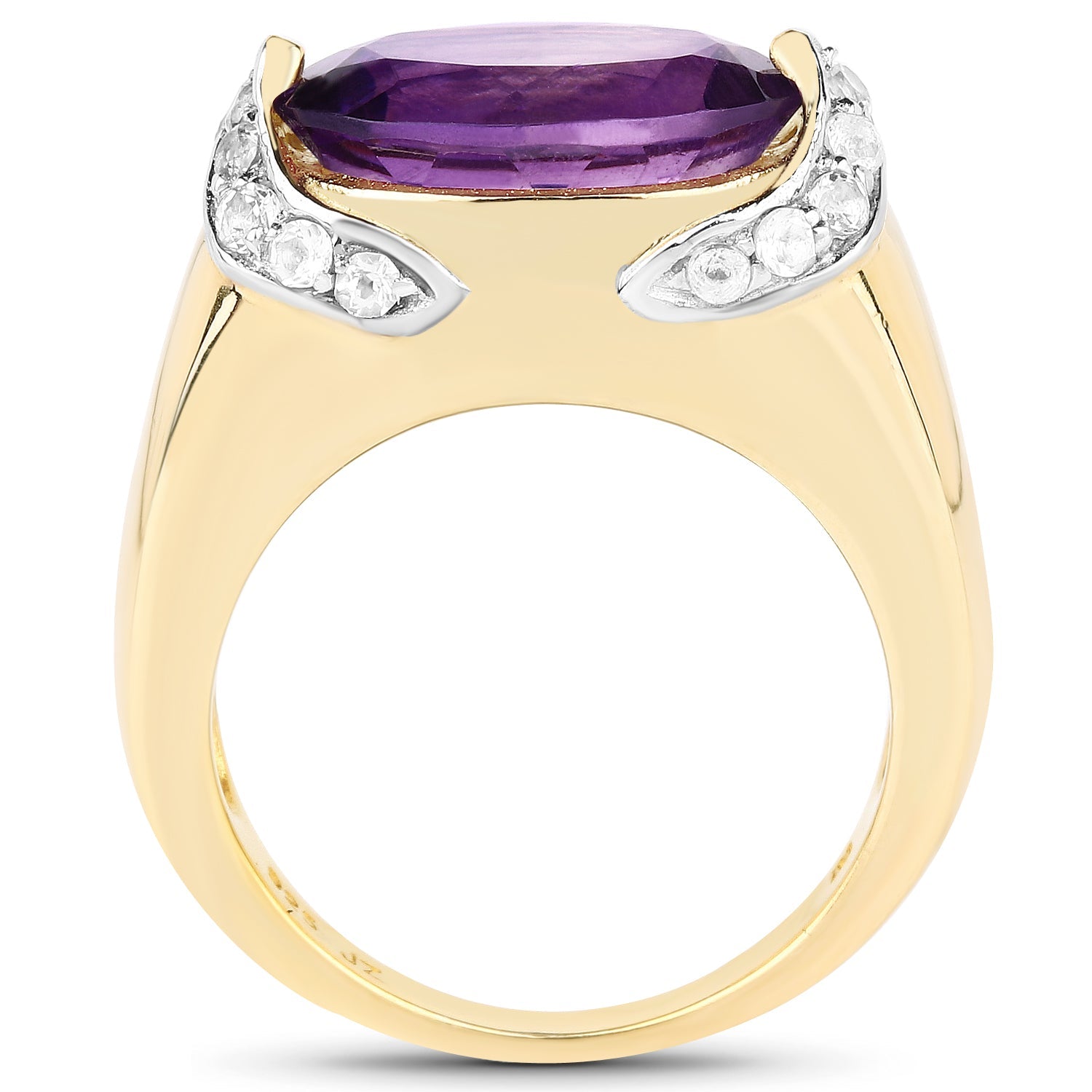 14K Yellow Gold Plated 4.98 Carat Genuine Amethyst and White Topaz .925 Sterling Silver Ring by Bids.com