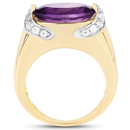 14K Yellow Gold Plated 4.98 Carat Genuine Amethyst and White Topaz .925 Sterling Silver Ring by Bids.com
