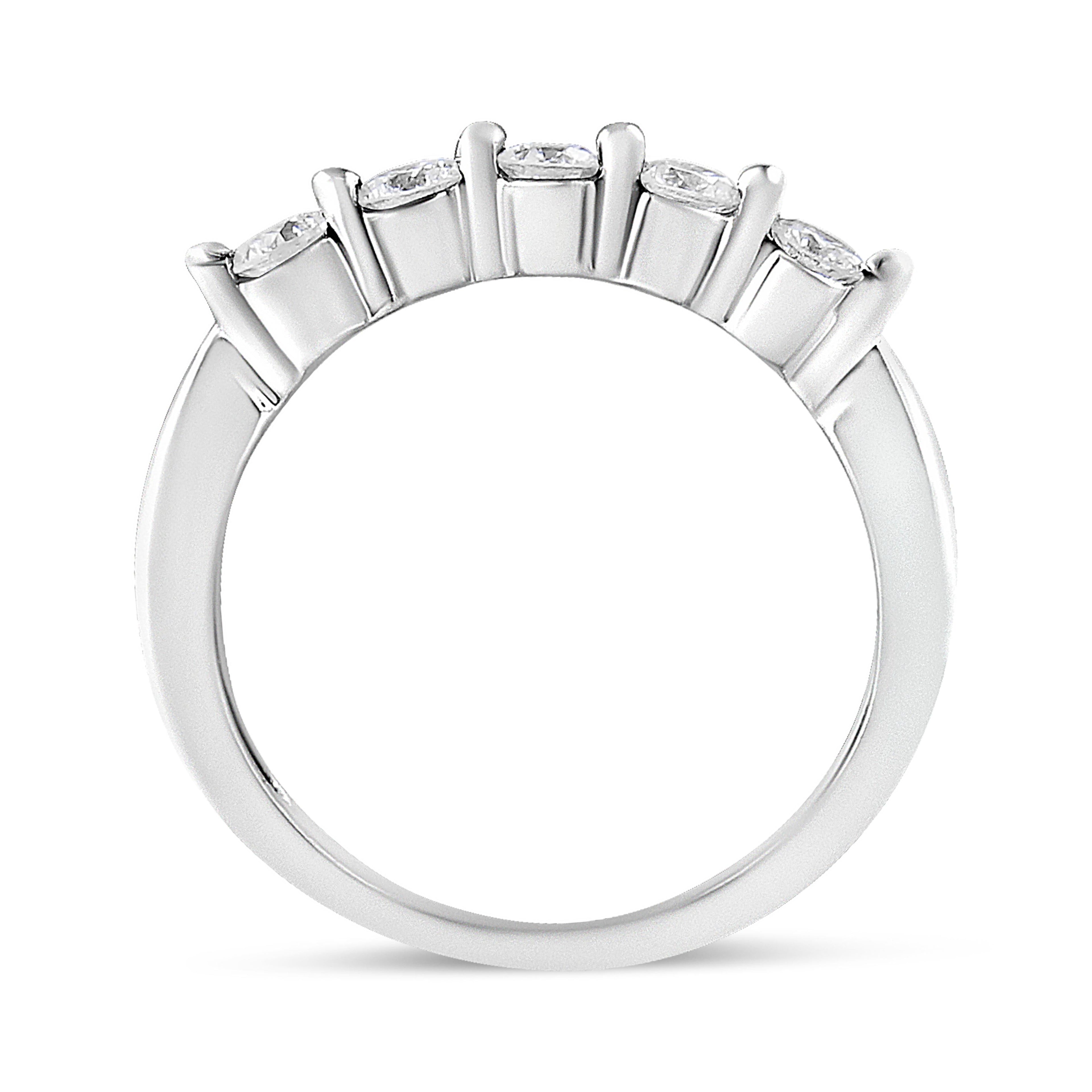14K White Gold 1/2 Cttw Round-Cut 5-Stone Diamond Ring (H-I Color, SI1-SI2 Clarity) Size 7 by Bids.com