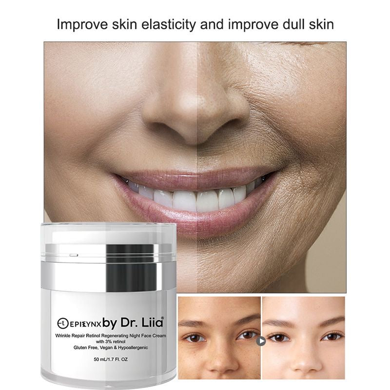 Wrinkle Repair Retinol Night Cream – Vegan, Gluten-Free, Regenerating Anti-Aging Moisturizer 