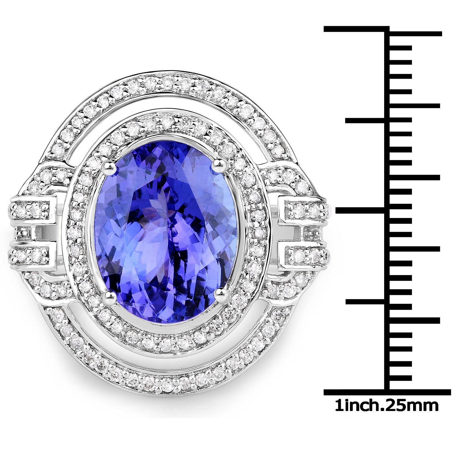 14K White Gold 6.83 Carat Genuine Tanzanite and White Diamond Ring by Bids.com