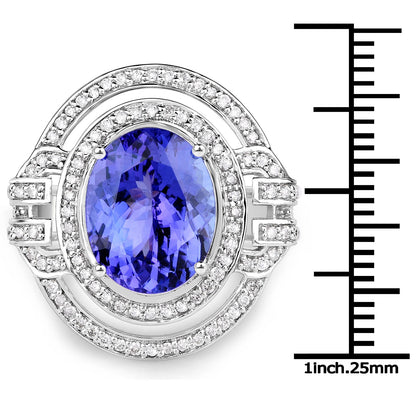 14K White Gold 6.83 Carat Genuine Tanzanite and White Diamond Ring by Bids.com