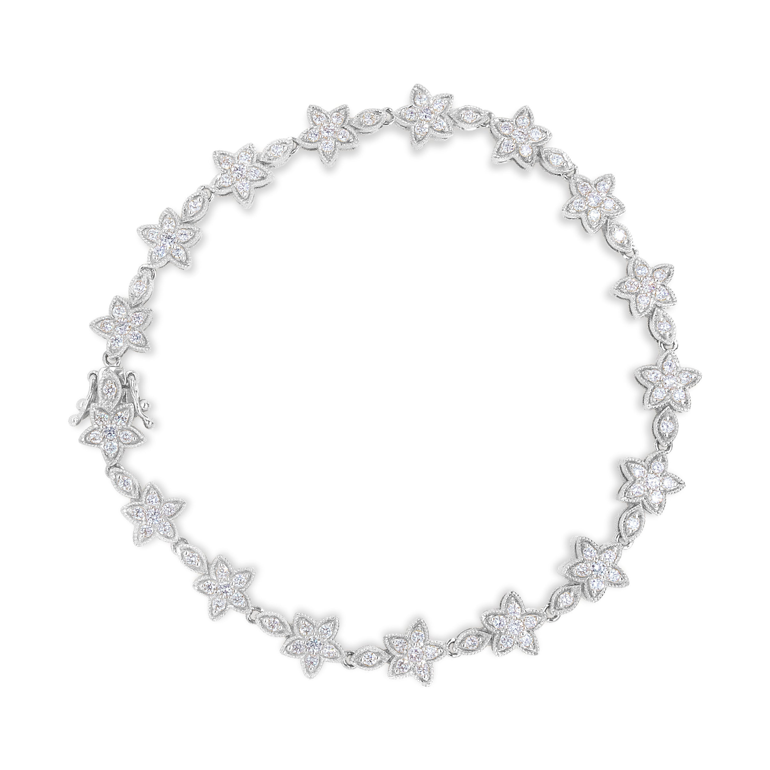 14K White Gold 1 1/5 Cttw Round Diamond Flower Blossom Link Bracelet (H-I Color, SI1-SI2 Clarity) - Size 7" by Bids.com