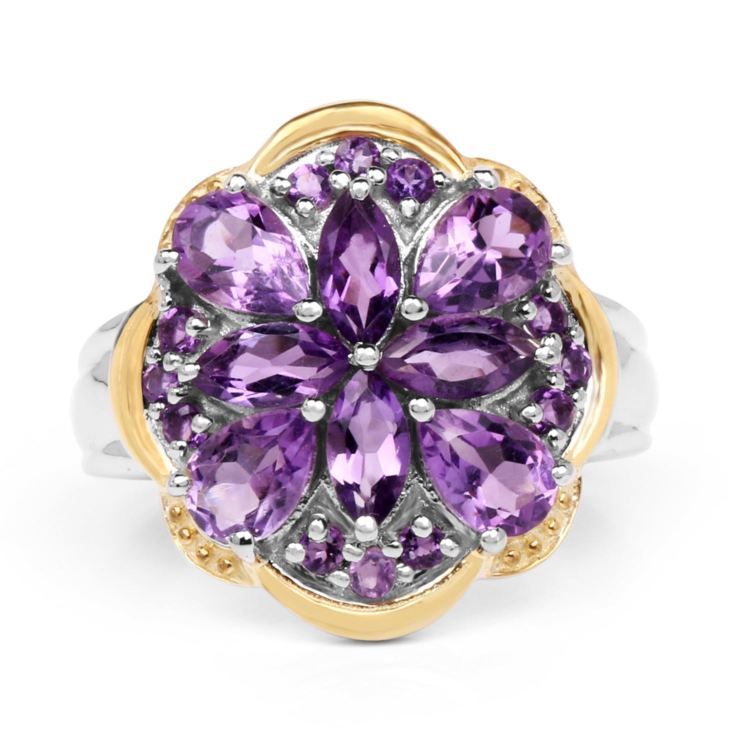 Two Tone Plated 2.66 Carat Genuine Amethyst .925 Sterling Silver Ring by Bids.com