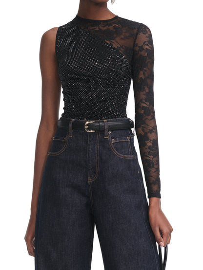 Self-Portrait Women One Shoulder Floral Lace Top by Luosophy