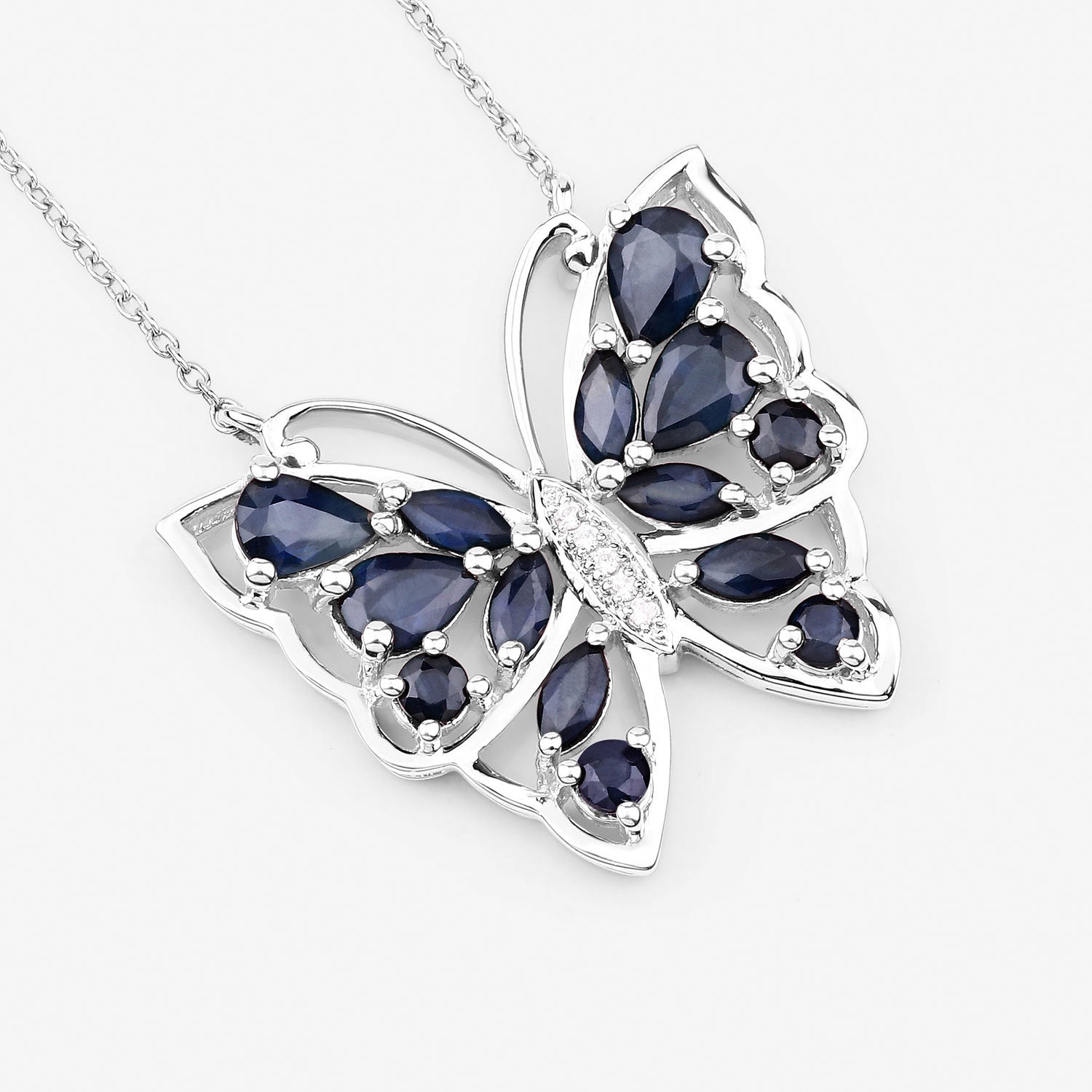 2.94 Carat Genuine Blue Sapphire and White Zircon .925 Sterling Silver Necklace  DestGlow
