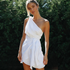 Women Clothing Solid Color Shoulder Belt Irregular Asymmetric Hem Dress by Ragazza