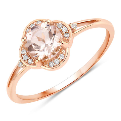 0.74 Carat Genuine Morganite and White Diamond 10K Rose Gold Ring  DestGlow